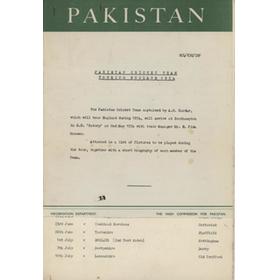 PAKISTAN CRICKET TOUR TO ENGLAND 1954 PRESS RELEASE FROM HIGH COMMISSION - FIXTURES/PLAYER PROFILES