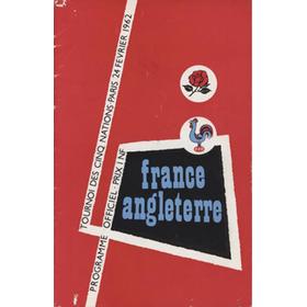 FRANCE V ENGLAND 1962 RUGBY PROGRAMME