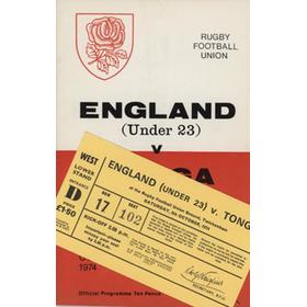 ENGLAND U23 V TONGA 1974 RUGBY PROGRAMME & TICKET
