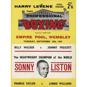 BILLY WALKER V JOHNNY PRESCOTT (PLUS SONNY LISTON APPEARANCE) 1963 BOXING PROGRAMME