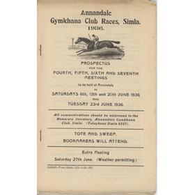 ANNANDALE GYMKHANA CLUB RACES, SIMLA 1936 - OFFICIAL HORSE-RACING PROGRAMME