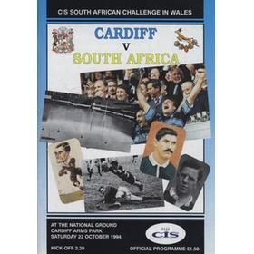 CARDIFF V SOUTH AFRICA 1994 RUGBY PROGRAMME