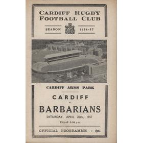 CARDIFF V BARBARIANS 1957 RUGBY PROGRAMME