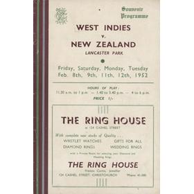 NEW ZEALAND V WEST INDIES 1951-52 (LANCASTER PARK) CRICKET PROGRAMME - FIRST TEST MATCH BETWEEN COUNTRIES