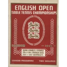 ENGLISH OPEN TABLE TENNIS CHAMPIONSHIPS - SOUVENIR PROGRAMME 1958