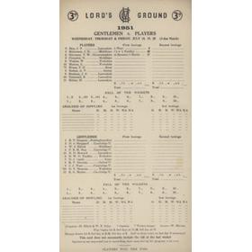 GENTLEMEN V PLAYERS 1951 CRICKET SCORECARD