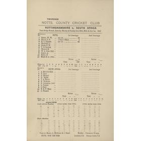 NOTTINGHAMSHIRE V SOUTH AFRICA 1947 CRICKET SCORECARD