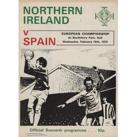NORTHERN IRELAND V SPAIN 1972 (EUROPEAN CHAMPIONSHIPS) FOOTBALL PROGRAMME