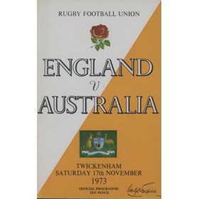ENGLAND V AUSTRALIA 1973 RUGBY PROGRAMME