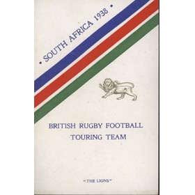 BRITISH LIONS TOUR OF SOUTH AFRICA 1938 FIXTURES AND ITINERARY CARD