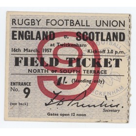 ENGLAND V SCOTLAND 1957 RUGBY TICKET
