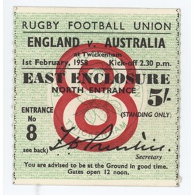 ENGLAND V AUSTRALIA 1958 RUGBY TICKET