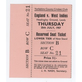 ENGLAND V WEST INDIES 1957 (HEADINGLEY) CRICKET TICKET
