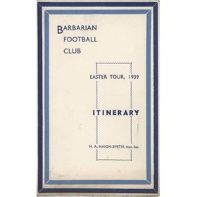 BARBARIANS RUGBY TOUR TO WALES 1939 ITINERARY CARD