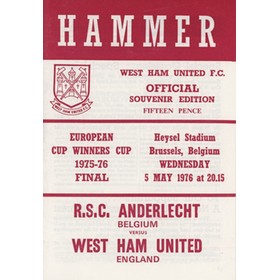 ANDERLECHT V WEST  HAM UNITED 1976 (ECWC FINAL) FOOTBALL PROGRAMME - WEST HAM EDITION