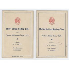 BALLIOL COLLEGE HOCKEY CLUB FIXTURE CARDS 1923 & 1924 - THE PROPERTY OF HENRY BROOKE