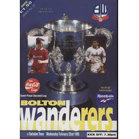 BOLTON WANDERERS V SWINDON TOWN 1995 (LEAGUE CUP SEMI FINAL) FOOTBALL PROGRAMME