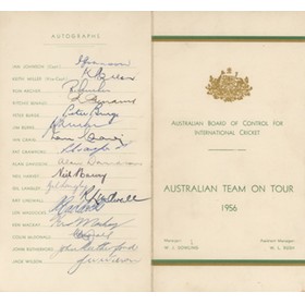 AUSTRALIA 1956 SIGNED CRICKET TOUR ITINERARY
