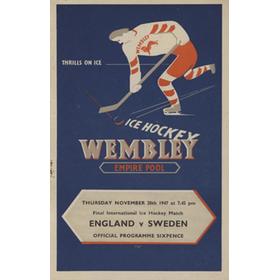 ENGLAND V SWEDEN 1947 ICE HOCKEY PROGRAMME