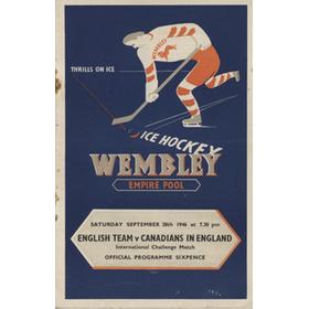 ENGLISH TEAM V CANADIANS IN ENGLAND 1946 ICE HOCKEY PROGRAMME