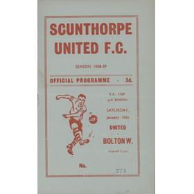 SCUNTHORPE UNITED V BOLTON WANDERERS 1958-59 (FA CUP 3RD ROUND) MATCH PROGRAMME