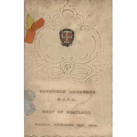 CAMBRIDGE UNIVERSITY R.U.F.C. V WEST OF SCOTLAND 1906 SIGNED RUGBY MENU