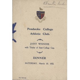 PEMBROKE COLLEGE ATHLETIC CLUB 1923 SIGNED MENU