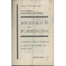 ROCHDALE V WARRINGTON 1965 (LANCASHIRE CUP FINAL) RUGBY LEAGUE PROGRAMME