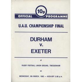 DURHAM V EXETER (U.A.U. CHAMPIONSHIP FINAL) 1983 RUGBY UNION PROGRAMME