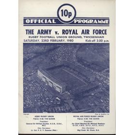 THE ARMY V ROYAL AIR FORCE 1980 RUGBY UNION PROGRAMME