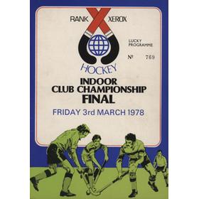 INDOOR CLUB CHAMPIONSHIP FINAL 1978 HOCKEY PROGRAMME