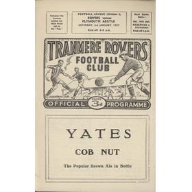 TRANMERE ROVERS V PLYMOUTH ARGYLE 1958-59 FOOTBALL PROGRAMME