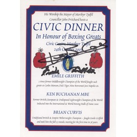 BOXING PROMOTIONAL DINNER PROGRAMME 2003 - SIGNED BY KEN BUCHANAN & EMILE GRIFFITH