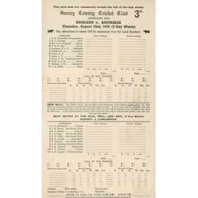 ENGLAND V AUSTRALIA 1956 (OVAL) CRICKET SCORECARD