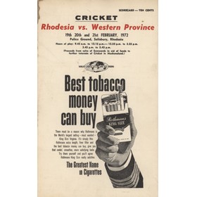 RHODESIA V WESTERN PROVINCE 1972 CRICKET SCORECARD
