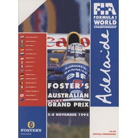 AUSTRALIAN GRAND PRIX 1992 MOTOR RACING PROGRAMME