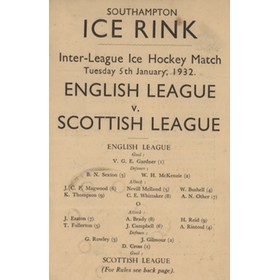 ENGLISH LEAGUE V SCOTTISH LEAGUE 1932 ICE HOCKEY PROGRAMME