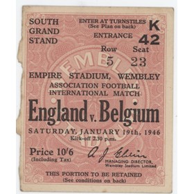 ENGLAND V BELGIUM 1946 FOOTBALL TICKET