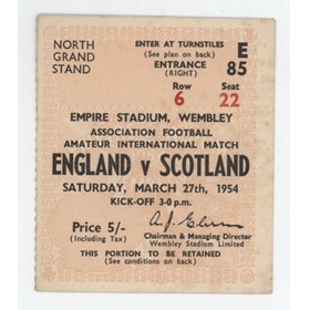 ENGLAND V SCOTLAND 1954 FOOTBALL TICKET