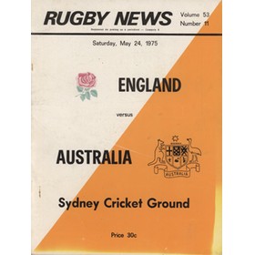 AUSTRALIA V ENGLAND 1975 RUGBY UNION PROGRAMME