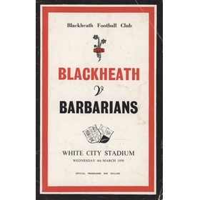 BLACKHEATH V BARBARIANS 1959 RUGBY UNION PROGRAMME