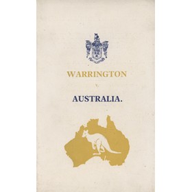 WARRINGTON V AUSTRALIA 1933 RUGBY LEAGUE RECEPTION & TEA MENU