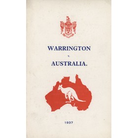 WARRINGTON V AUSTRALIA 1937 RUGBY LEAGUE RECEPTION & TEA MENU