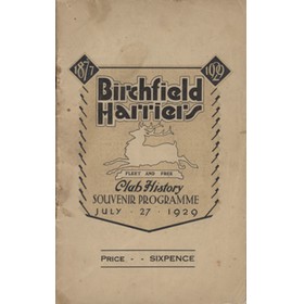 BIRCHFIELD HARRIERS CLUB HISTORY SOUVENIR PROGRAMME 1929