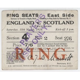 ENGLAND V SCOTLAND 1924 RUGBY UNION TICKET (ENGLAND GRAND SLAM)