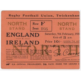 ENGLAND V IRELAND 1929 RUGBY UNION TICKET 