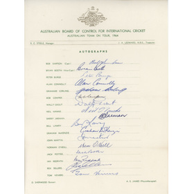 AUSTRALIA 1964 CRICKET AUTOGRAPH SHEET