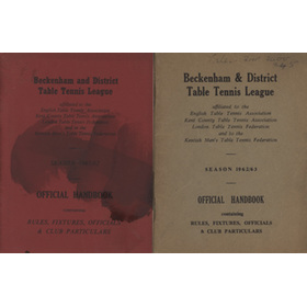 BECKENHAM AND DISTRICT TABLE TENNIS LEAGUE OFFICIAL HANDBOOKS 1961/62 - 1962/63 (2 ISSUES)