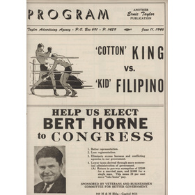 COTTON KING V KID FILIPINO 1946 (HOUSTON) BOXING PROGRAM