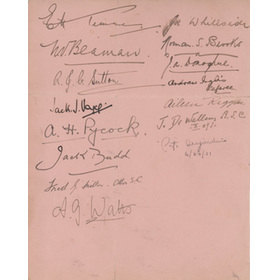 GREAT BRITAIN OLYMPIC SWIMMERS 1928 AUTOGRAPH PAGE (PLUS BOMBARDIER BILLY WELLS)
